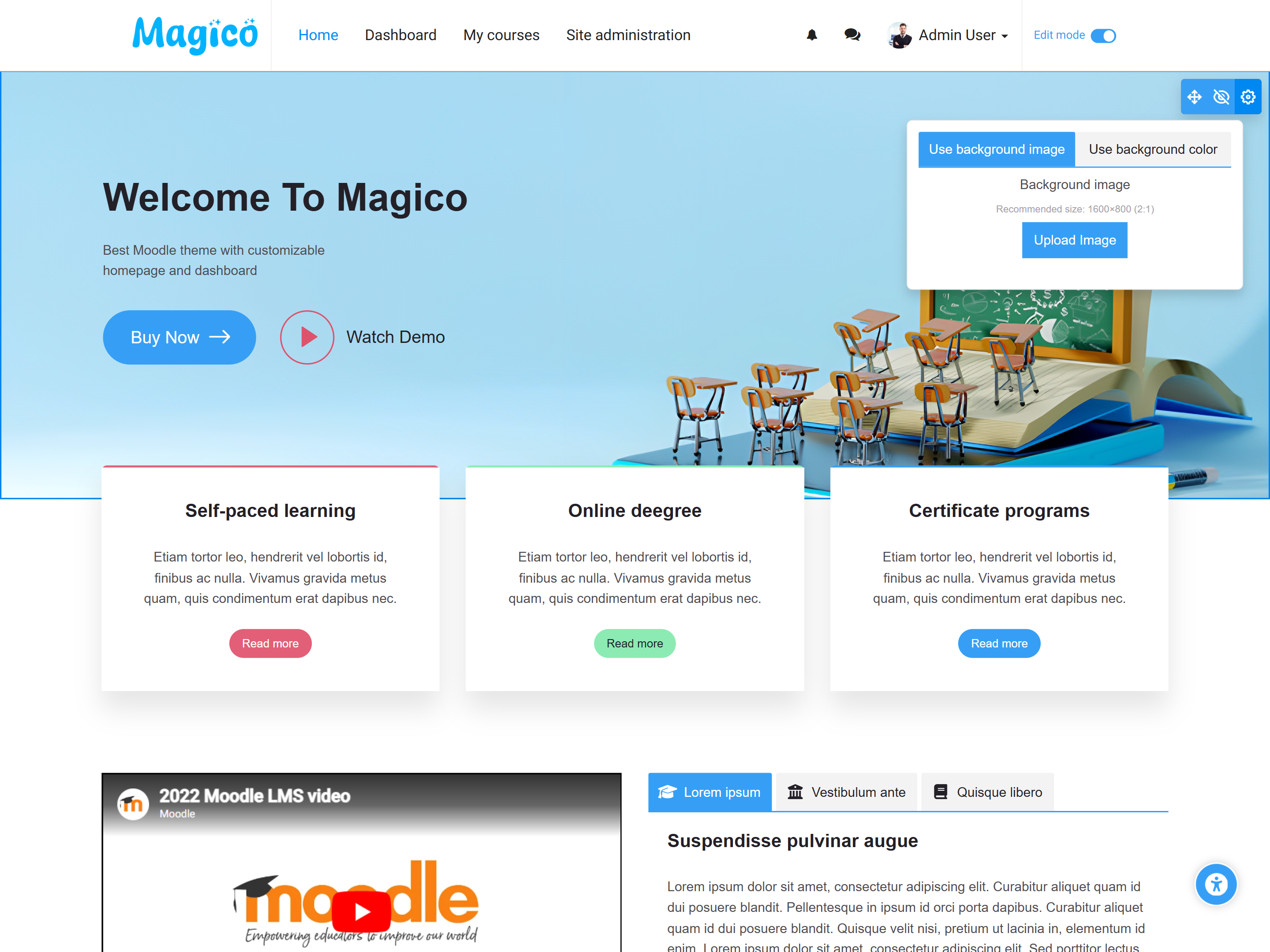 Moodle Theme Home View Grid List - Flexible LMS Layout