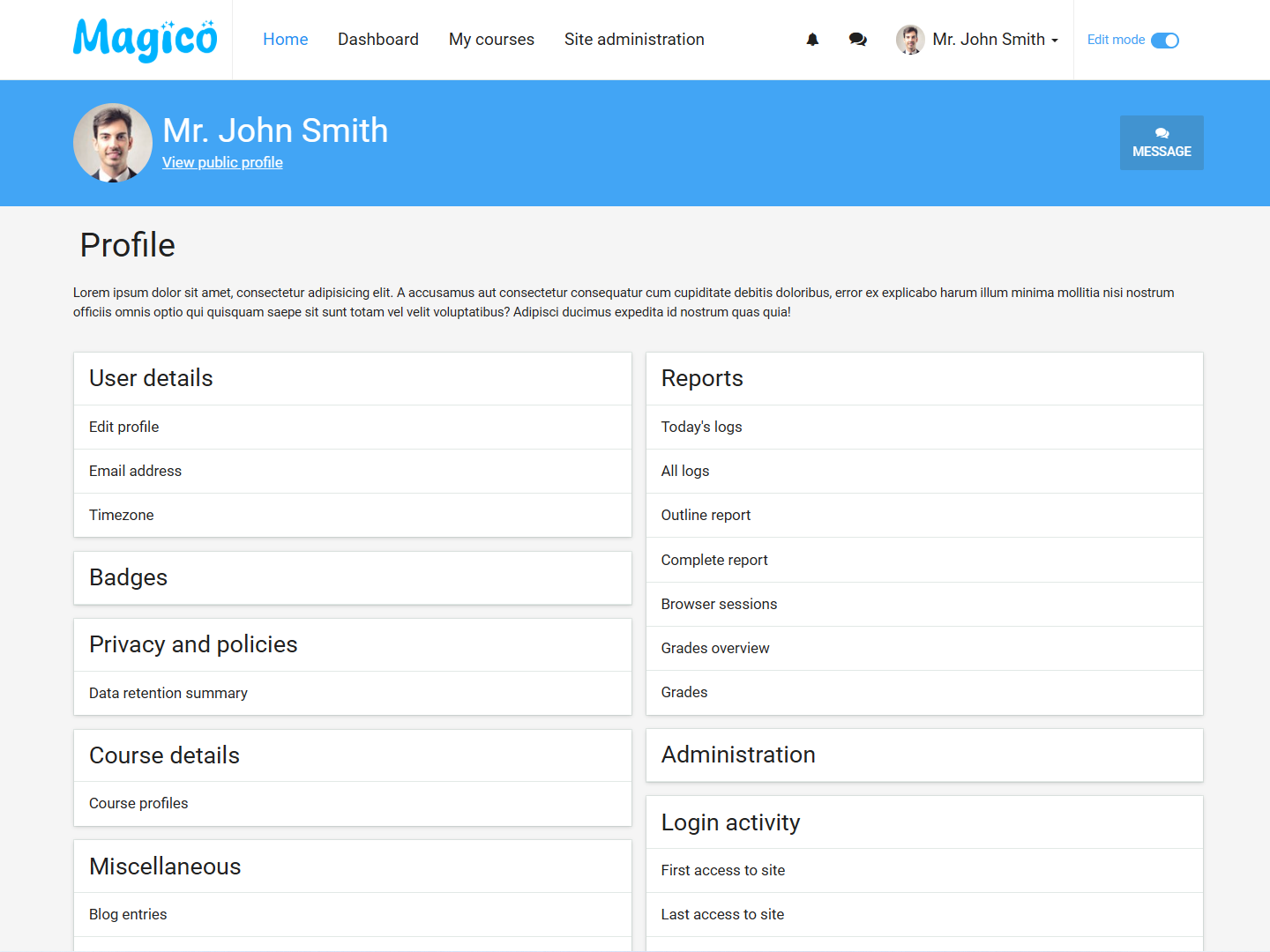 Magico Sophisticated User Profile Page